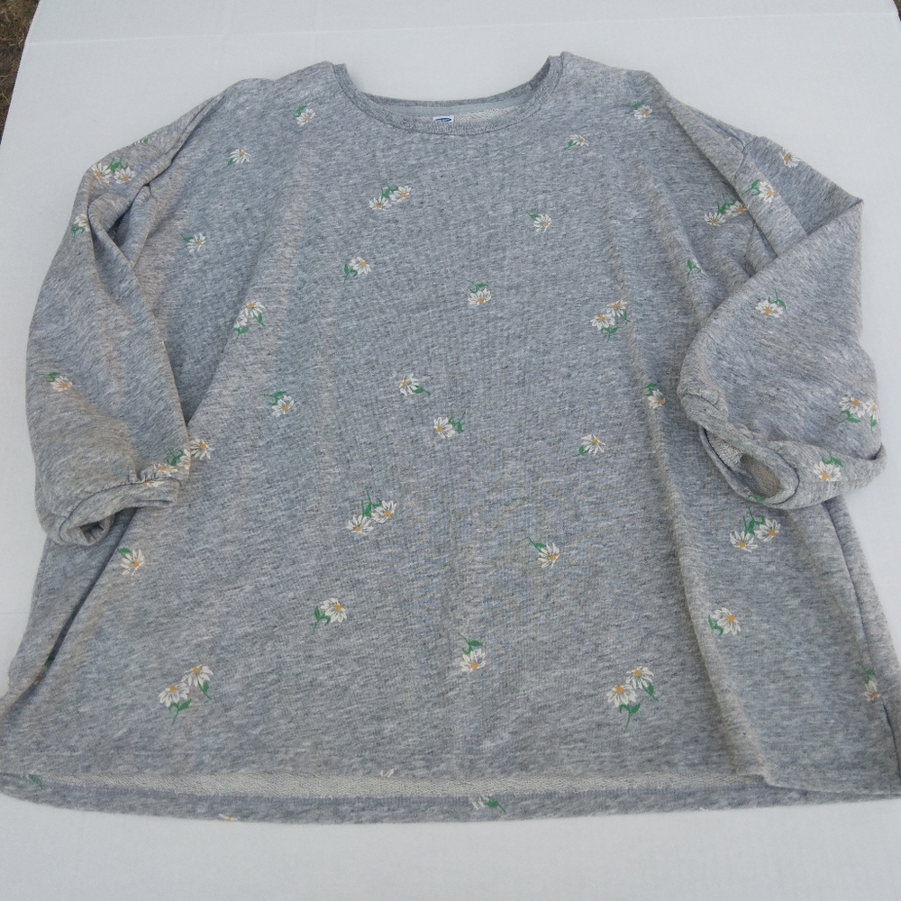 Old Navy French terry Womens size XXL Daisy print, 3/4 sleeve, tunic pullover - Picture 8 of 8